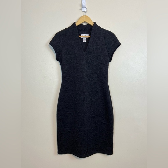Joseph Ribkoff Black Textured Bodycon Dress Elegant V-Neck Cocktail Party Dress - Picture 2 of 4